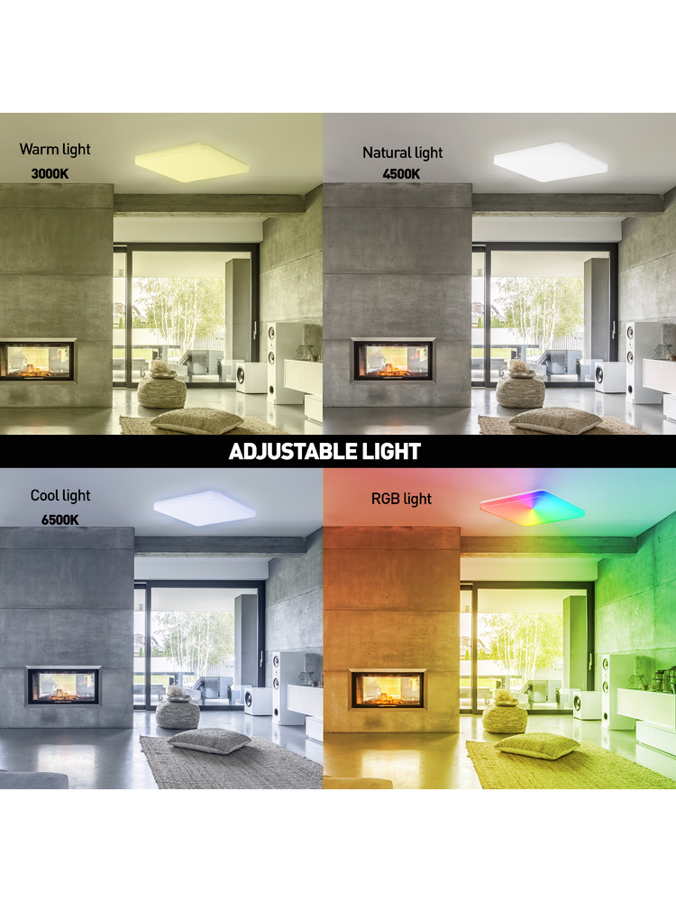Tellur Smart WiFi Ceiling Light, RGB 24W, Square, White