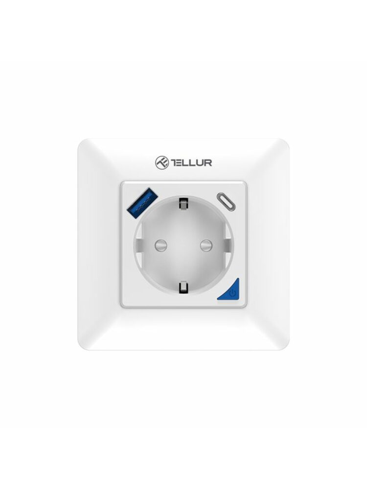 Tellur Smart WiFi Wall Plug 3600W 16A, PD20W, USB 18W, energy reading, white