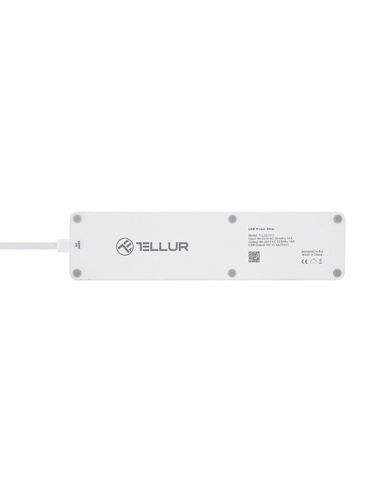 Tellur WiFi Power Strip, 3 Outlets, 4*USB 4A, 2200W, 10A, 1.8m