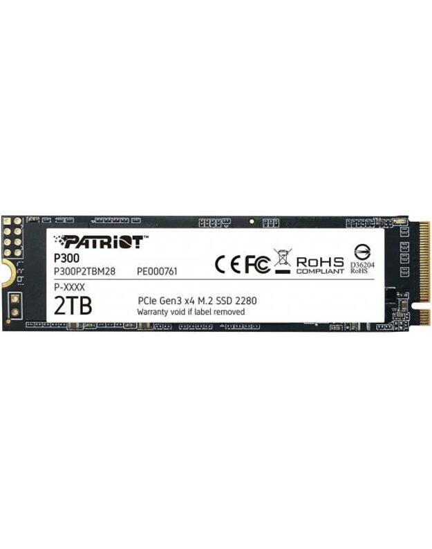 SSD|PATRIOT|P300|2TB|M.2|PCIE|NVMe|QLC|Write speed 1650 MBytes/sec|Read speed 2100 MBytes/sec|3.8mm|TBW 960 TB|P300P2TBM28