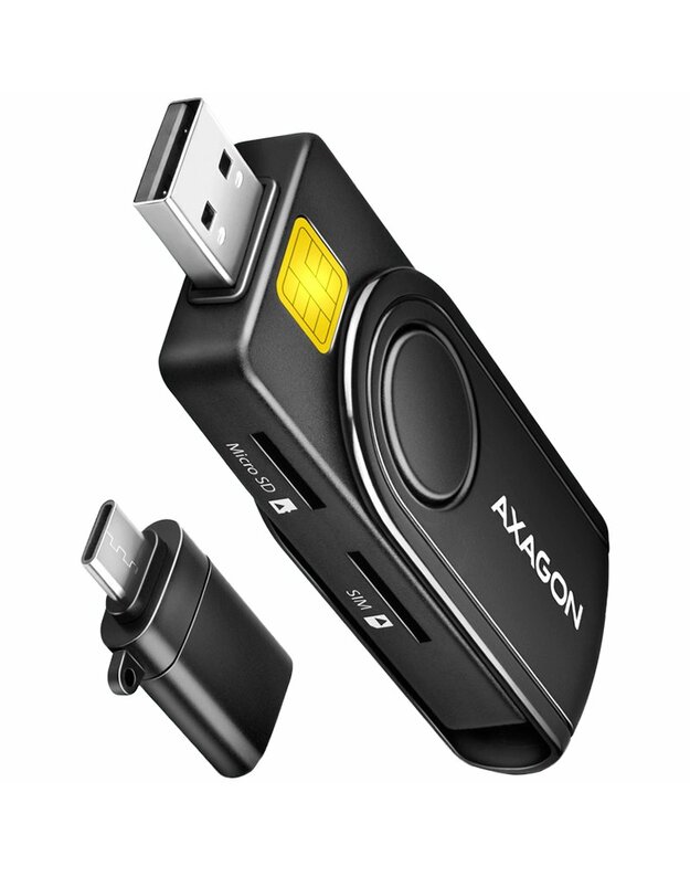 Axagon Compact travel USB-A + USB-C contact Smart / ID card and SD / microSD / SIM card reader.