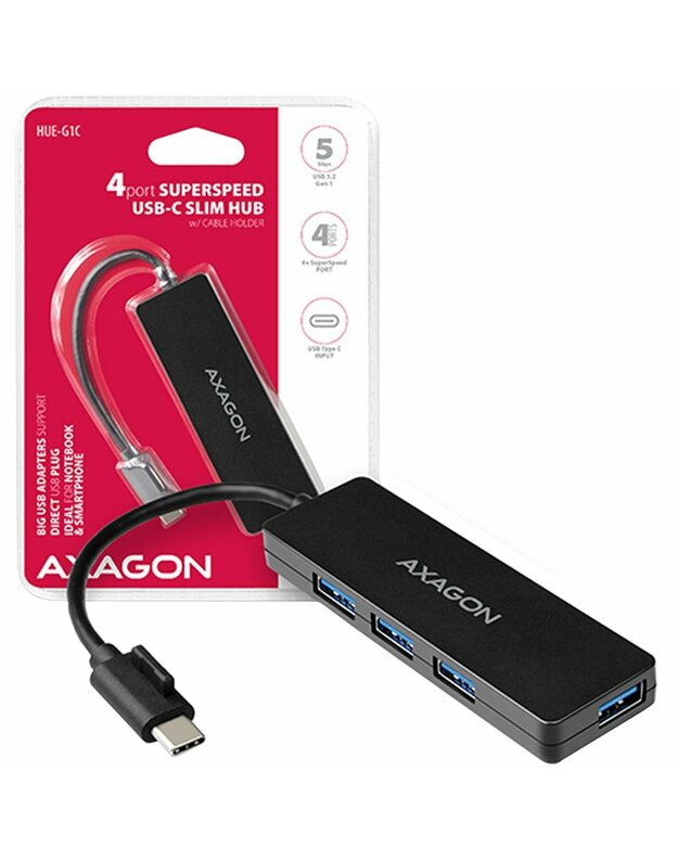 AXAGON HUE-G1C 4x USB3.1 Gen1 SLIM hub w. 14cm Type-C cable