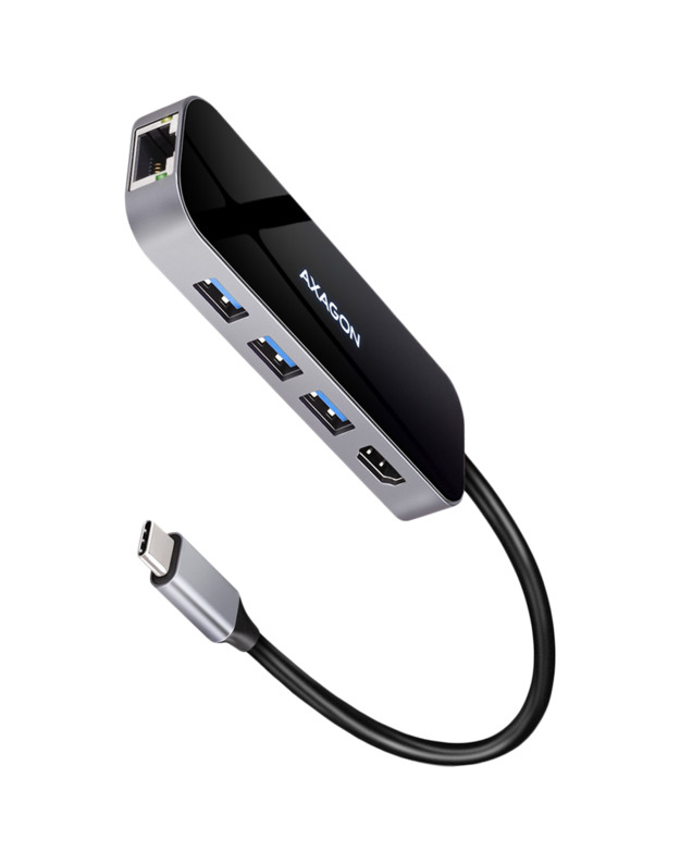 Axagon Multiport USB 3.2 Gen 1 hub. HDMI, Gigabit LAN and Power Delivery. 20 cm USB-C cable.