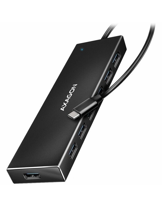 Axagon Seven-port USB 3.2 Gen 1 hub with charging support. Connector for external power supply. USB-C cable 30 cm.