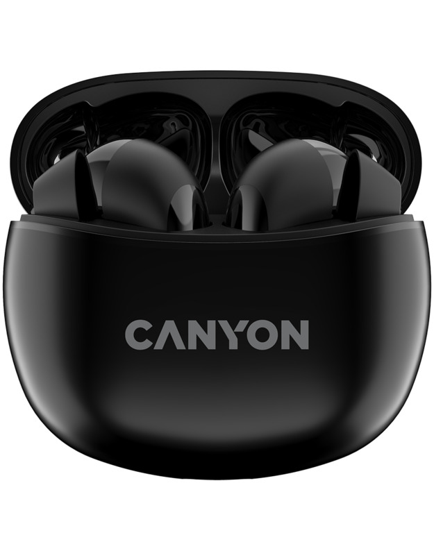 CANYON TWS-5, Bluetooth headset, with microphone, BT V5.3 JL 6983D4, Frequence Response:20Hz-20kHz, battery EarBud 40mAh*2+Charging Case 500mAh, type-C cable length 0.24m, size: 58.5*52.91*25.5mm, 0.036kg, Black