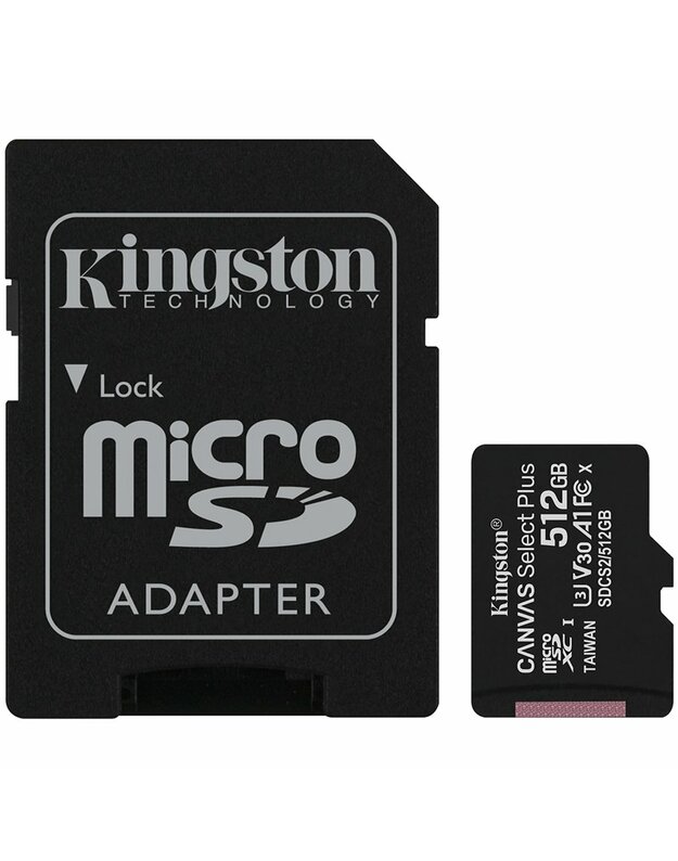 Kingston 512GB micSDXC Canvas Select Plus 100R A1 C10 Card + ADP, EAN: 740617298727