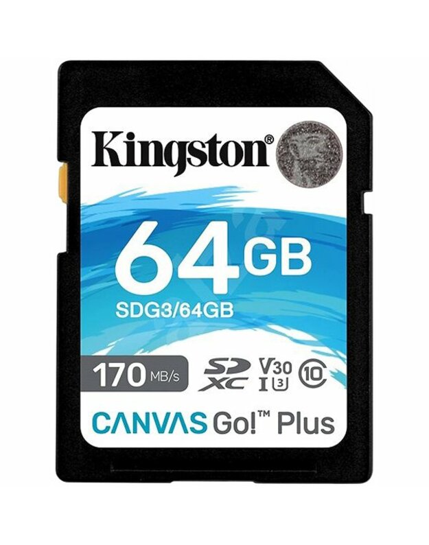 Kingston 64GB SDXC Canvas Go Plus 170R C10 UHS-I U3 V30, EAN: 740617301397
