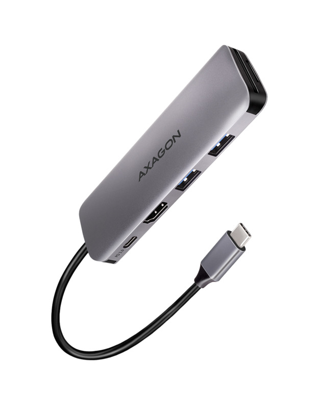Multiport USB 3.2 Gen 1 hub. HDMI, card reader and Power Delivery. 20 cm USB-C cable.