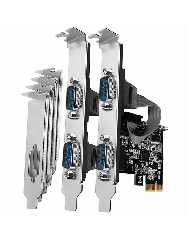 PCI-Express card with four serial ports 250 kbps. ASIX AX99100. Standard & Low profile.