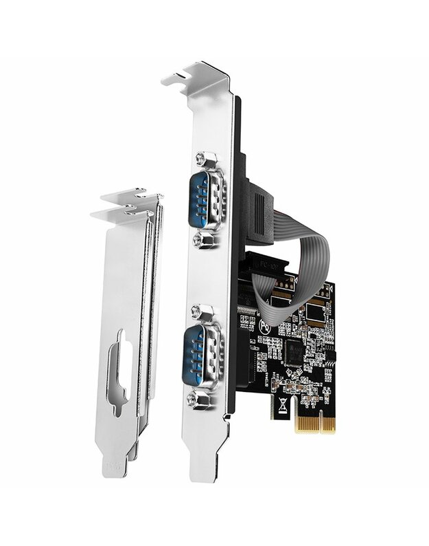 PCI-Express card with two 250 kbps serial ports. ASIX AX99100. Standard & Low Profile.