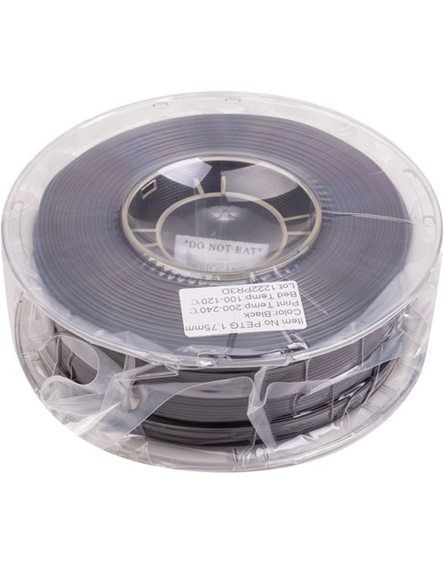 3D spausdinimo plastikas PETG, 1.75mm, 1kg, juodas