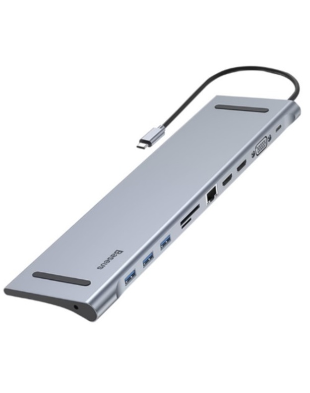 Adapteris BASEUS USB-C į 2x HDMI, VGA, LAN, 3x USB-A, SD, TF, USB-C PD100W, Aux