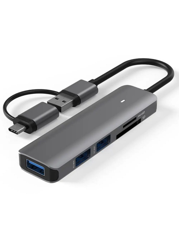 Adapteris USB 3.0 - 3 x USB 3.0, SD, TF