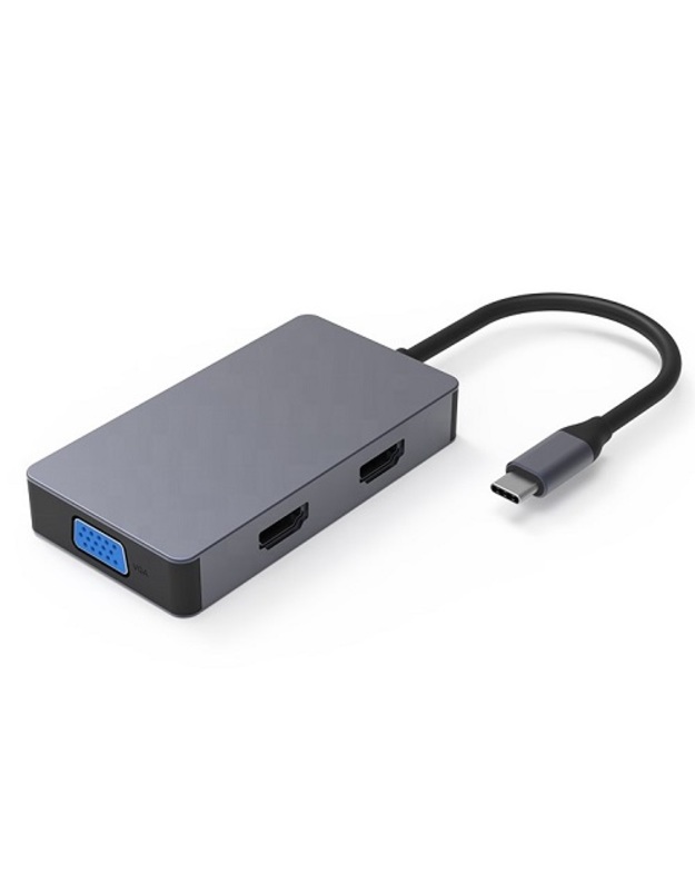 Adapteris USB Type-C - 2x HDMI, 1x VGA, 1x USB Type-A, 1x USB Type-C PD60W