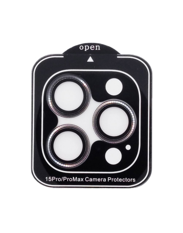 Apsauginis stiklas iPhone 15 Pro / 15 Pro Max kamerų lęšiams (juodas)