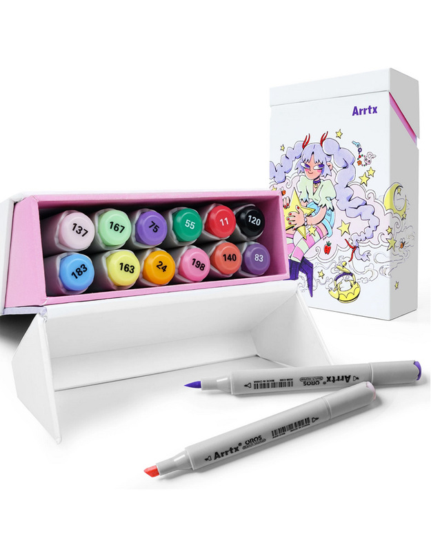 Dvipusiai markeriai - flomasteriai ARRTX Oros, 12 spalvų, pastelinių tonų