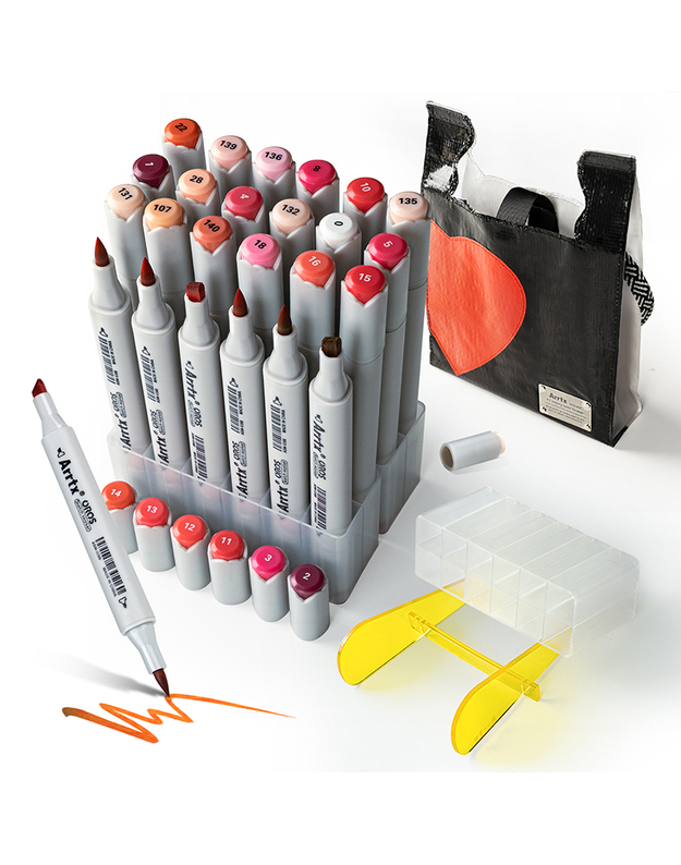 Dvipusiai markeriai - flomasteriai ARRTX Oros, 24 spalvų, raudono atspalvio