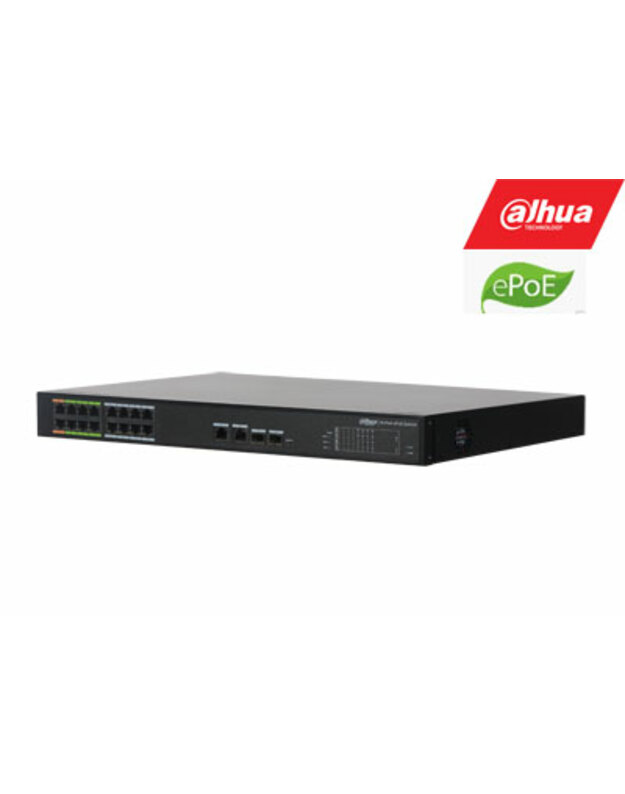 ePoE šakotuvas 100Mbps 16portu+2G uplink + 2SFP, ePoE 8 portai, ePoE iki 800m, Hi-PoE