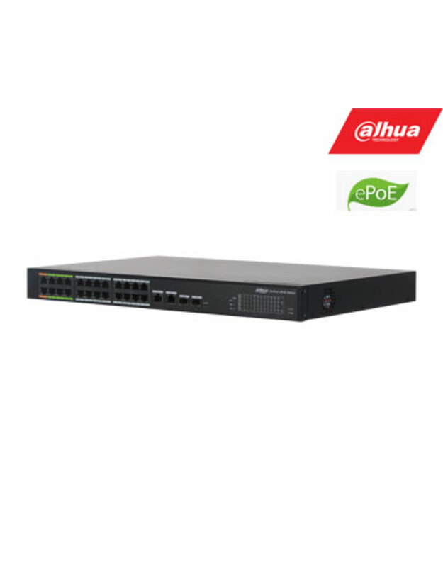 ePoE šakotuvas 100Mbps 24portu+2G uplink  + 2SFP, ePoE iki 800m, Hi-PoE