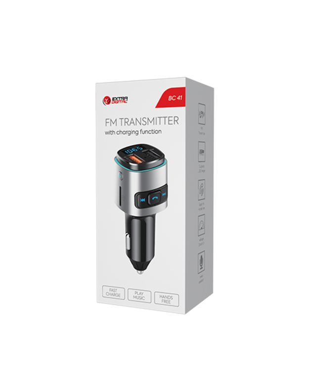 FM moduliatorius automobiliui BC41 (USB 2.0, USB 3.0, QC,laisvų rankų įranga)