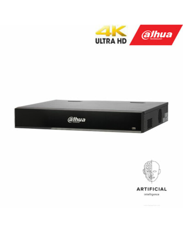 IP įrašymo įrenginys 32kam.16MP, IVS, AI, 16 PoE, 320Mbps, H.265+, veido atpažinimo funkcija 4 kan.