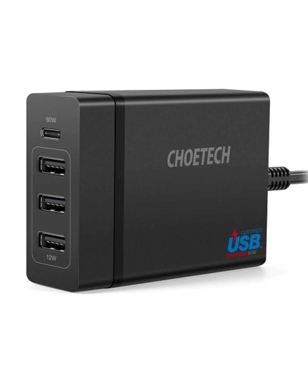 Kroviklis CHOETECH 3x USB Type-A + Type-C: 72W, PD, 1.5m