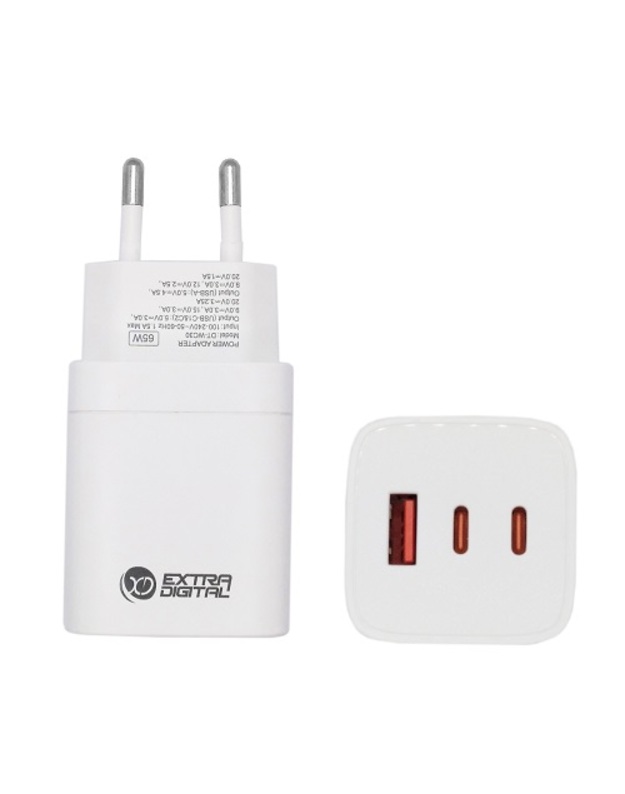 Kroviklis GaN 2x USB Type-C, USB Type-A: 65W, PPS