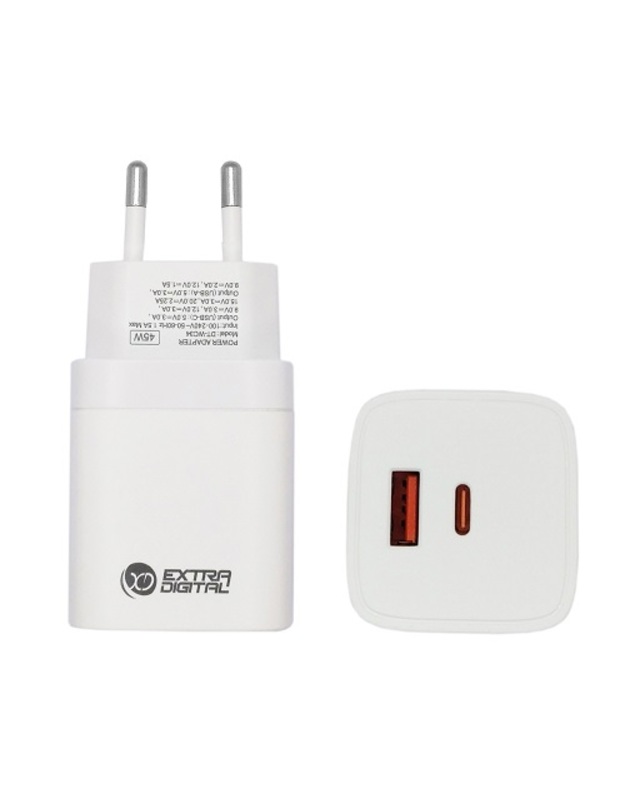 Kroviklis GaN USB Type-C, USB Type-A: 45W, PPS