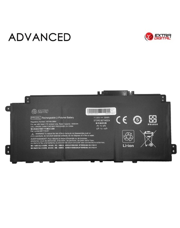 Nešiojamo kompiuterio baterija HP PP03XL, 3400mAh, Extra Digital Advanced