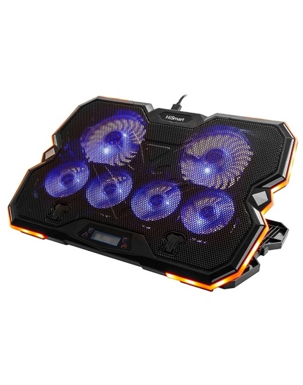 Nešiojamojo kompiuterio aušinimo stovas HISMART, su 6 RGB ventiliatoriais, 5 padėčių