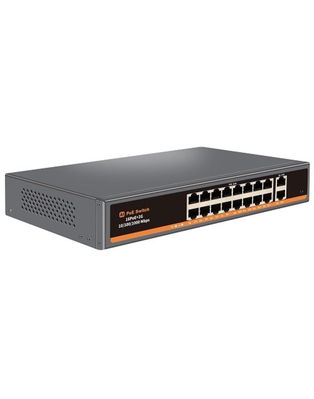 PoE šakotuvas 100Mbps 16portų +2G uplink