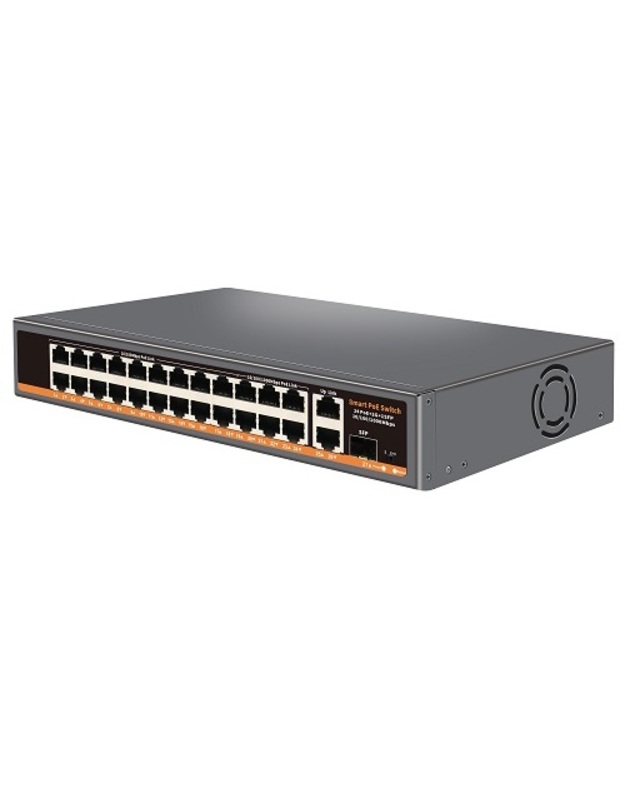 PoE šakotuvas 100Mbps 18portų +1000Mbps 6 portų + 2G uplink + 1G SFP