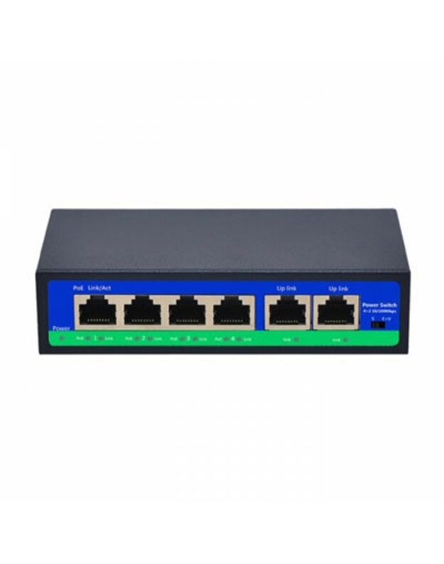 PoE šakotuvas 100Mbps 4portų+2G uplink,  IEEE802.3af/at , PoE 250m., 72W(52V 1.5A)