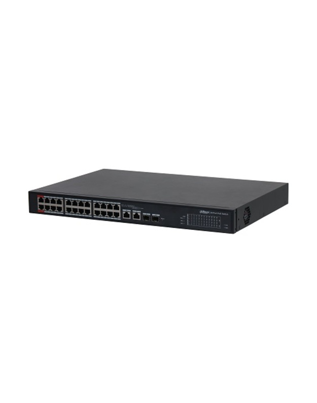 PoE šakotuvas valdomas 100Mbps 24portų+2G uplink + 2SFP, Hi-PoE
