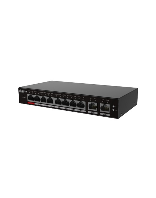 PoE šakotuvas valdomas100Mbps 8portų+2G uplink, Hi-PoE