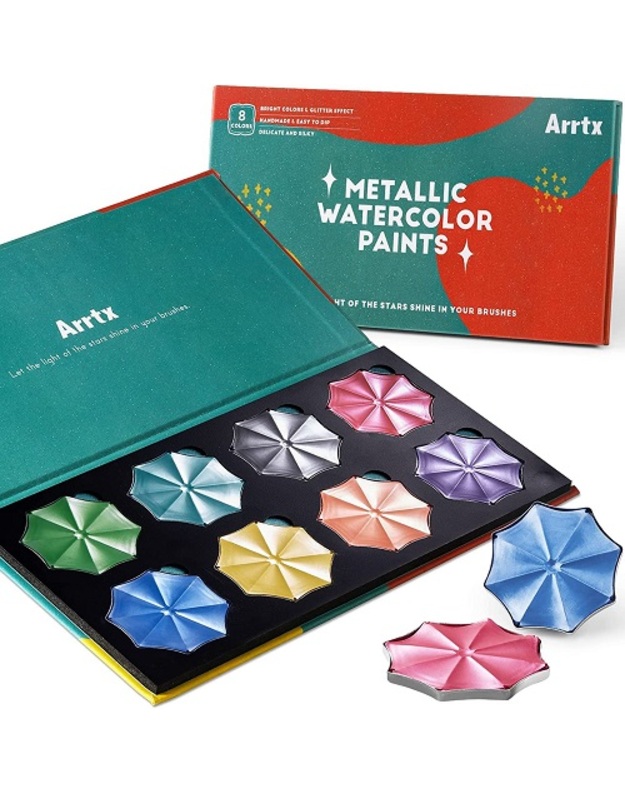Profesionali metalinių atspalvių akvarelė ARRTX, 8 spalvų