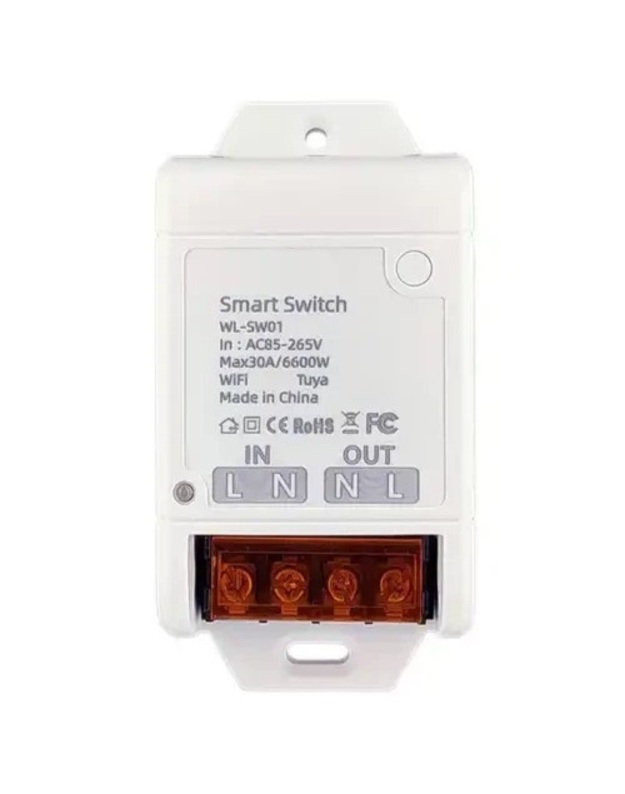 TUYA išmanusis 1 kanalo jungiklis, Wi-Fi, 30A, AC 100-240V, 6600W