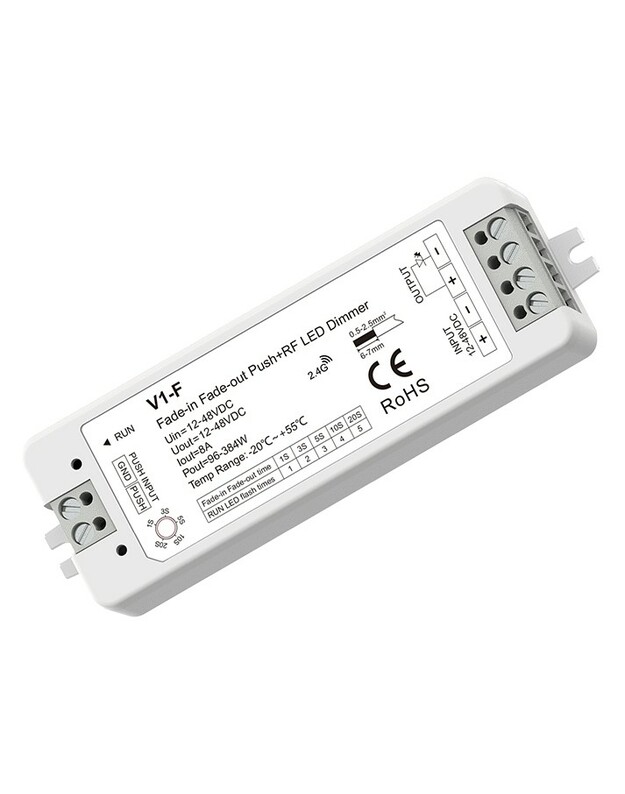 V1-F nuolatinės įtampos valdiklis, 12-48V, 1x 8A, Push-Dimm