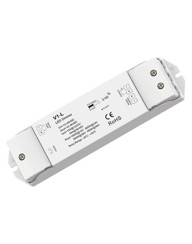 V1-L nuolatinės įtampos valdiklis 12-48V, 1x15A, Push-Dimm