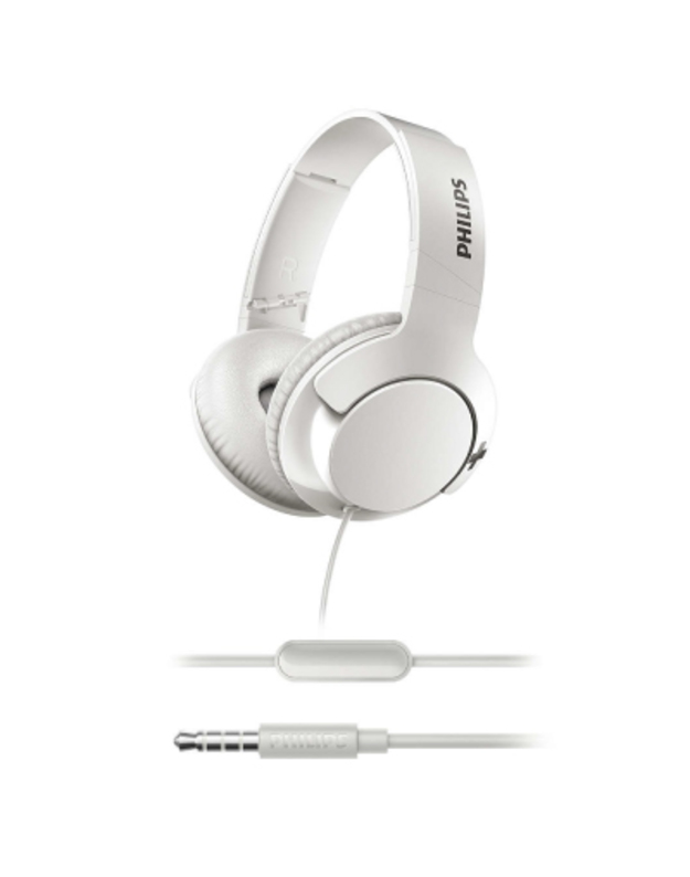 Philips BASS+ Headphones with mic SHL3175WT/00 40mm drivers/closed-back Over-ear Soft ear cushions Compact folding White