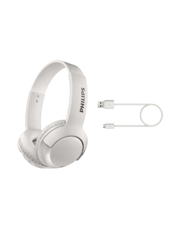 Philips BASS+ Wireless On Ear Headphone with mic SHB3075WT/00 32mm drivers/closed-back On-ear White
