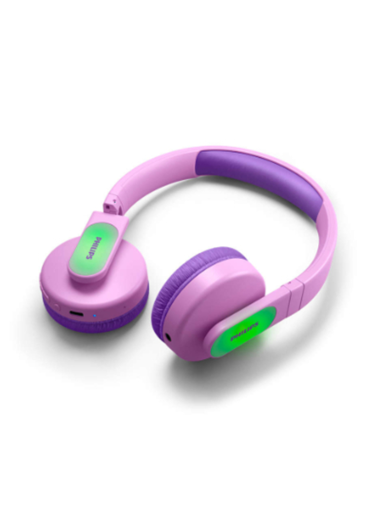 Philips Kids wireless on-ear headphones TAK4206PK/00, Volume limited <85 dB, App-based parental controls, Light-up ear cups, Pink
