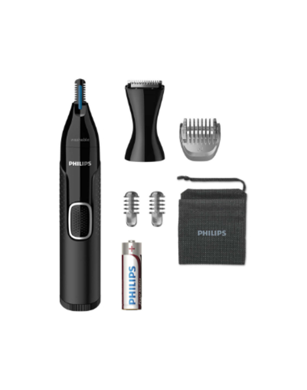 Philips Nose and ear trimmer NT5650/16 100% waterproof, AA-battery included, , precision comb, 2 eyebrow combs 3mm/5mm, on/off button, black