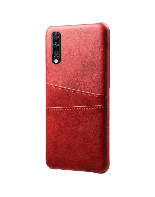  Raudonas dėklas Samsung Galaxy A70 telefonui "Leather Card