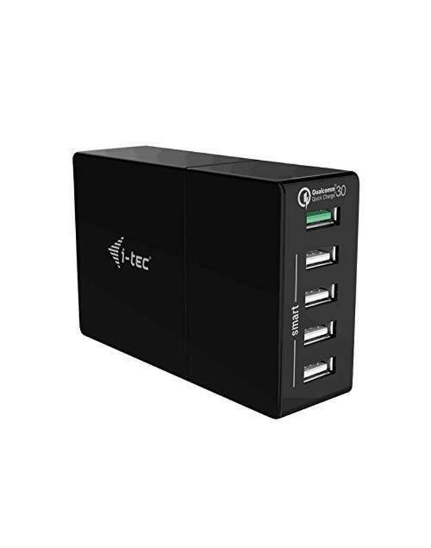 I-TEC USB Quick Charge Smart Charger 5 Port 52W 4x USB-A Port + 1x USB-A Quick Charge 3.0 or mobile phones tablets etc.  