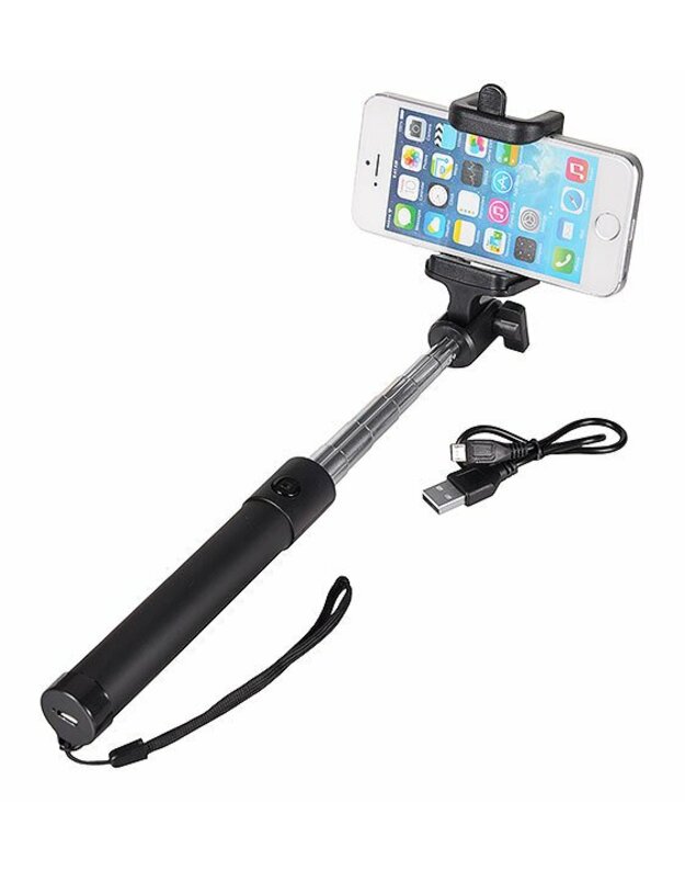 Laikikliai Foto lazdos monopod, Teleskopinė Selfie lazda, Asmeniukių lazda, Universali, Bluetooth pajungimas su telefonu ir mygtukas lazdos rankenoje, Įkraunama baterija