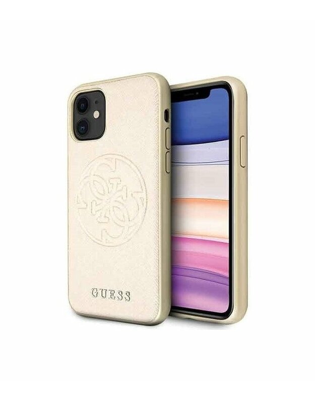 Auksinės spalvos dėklas Apple iPhone 11 telefonui "GUHCN61RSSASGO Guess Saffiano Cover"