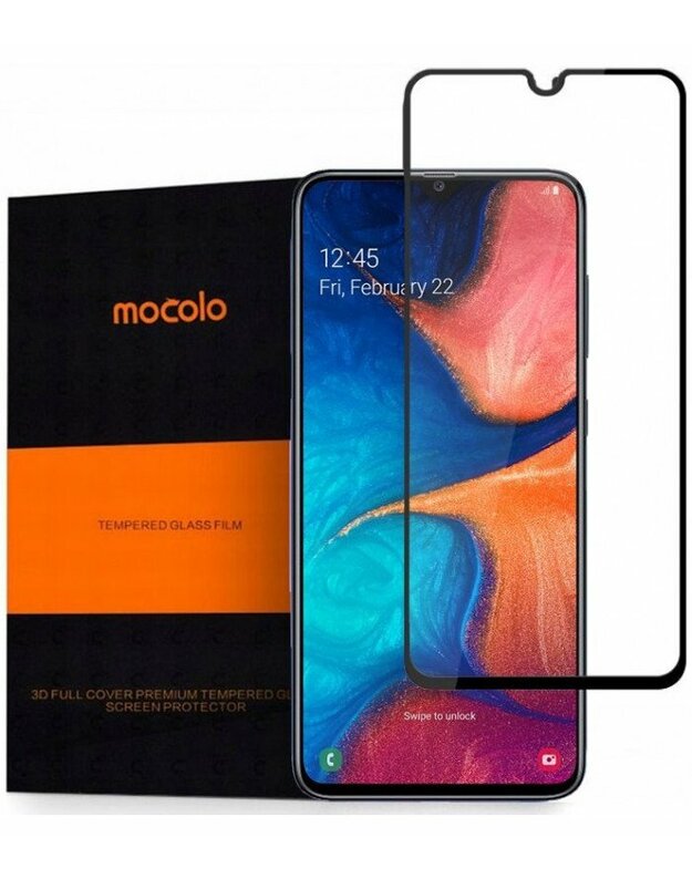 Juodas apsauginis grūdintas stiklas Samsung Galaxy A10 telefonui "Mocolo TG Full Glue"