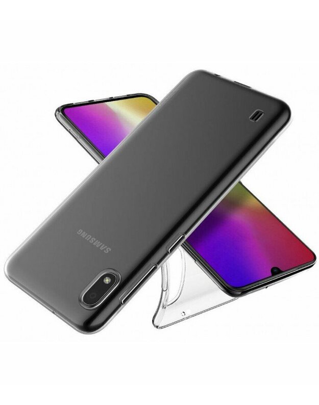 Skaidrus plonas 0,3mm silikoninis dėklas Samsung Galaxy A10 telefonui