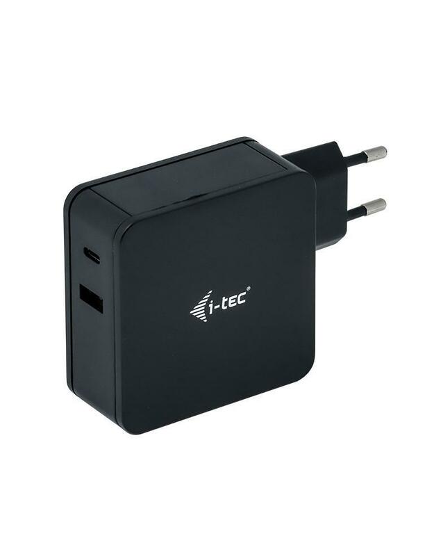 I-TEC USB C Universal Charger 60W 1x USB-C port 60W 1x USB-A port 12W for laptops tablets HP Apple Dell MacBook etc.  